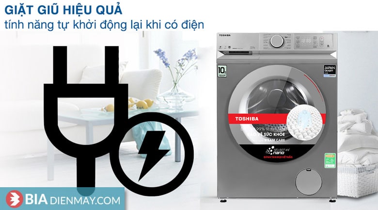 Máy giặt Toshiba inverter 10.5 kg TW-BL115A2V(SS) - tự khởi động lại khi có điện