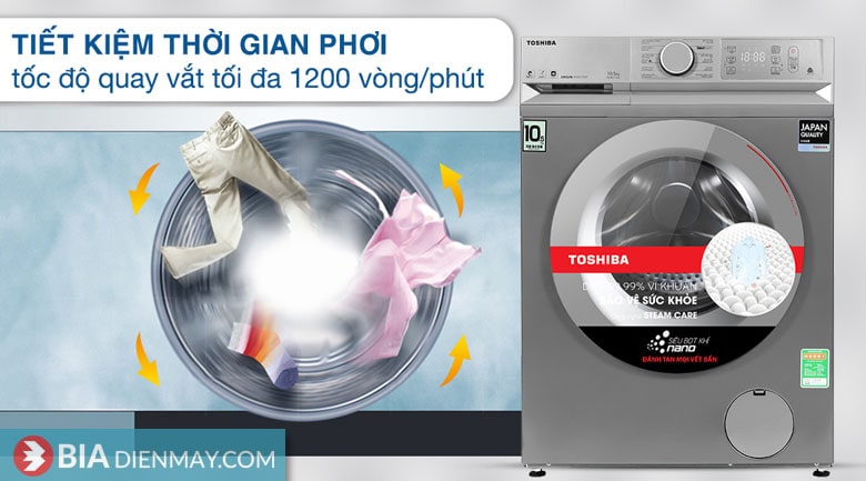 Máy giặt Toshiba inverter 10.5 kg TW-BL115A2V(SS) - tốc độ quay nhanh chóng
