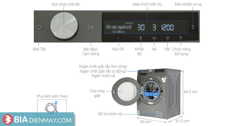 Máy giặt Samsung inverter 9 kg WW90T634DLN/SV - thông số