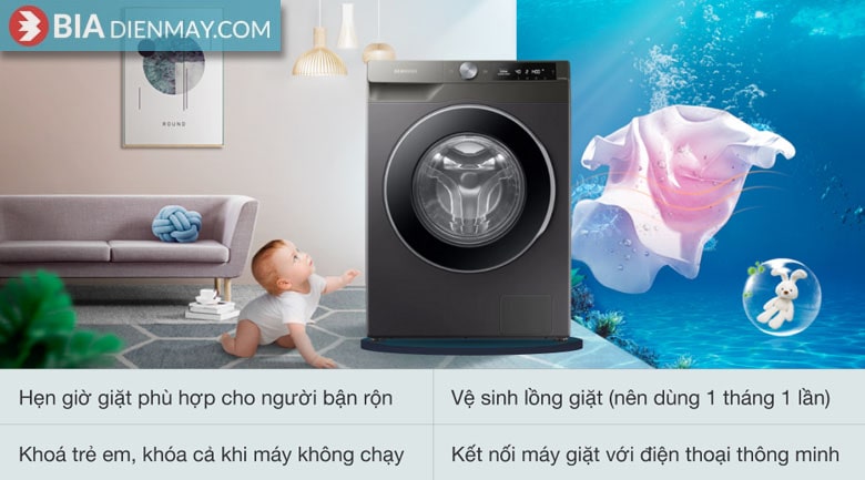 Máy giặt Samsung inverter 9 kg WW90T634DLN/SV - tính năng tiện ích