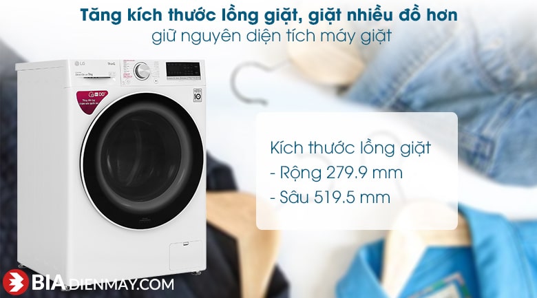 Máy giặt LG Inverter 9 kg FV1409S4W - tăng kích thước lồng giặt