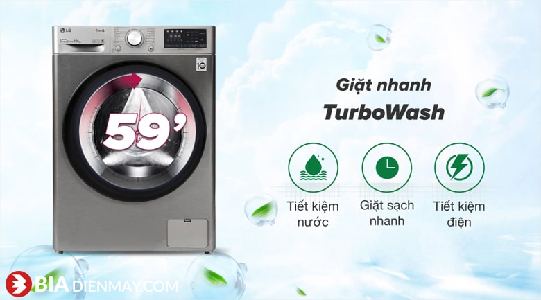 Máy giặt LG inverter 10 kg FV1410S4P - công nghệ giặt nhanh Turbowash