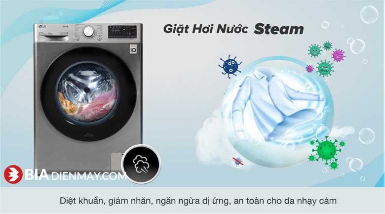Máy giặt LG inverter 10 kg FV1410S4P - công nghệ giặt hơi nước Steam