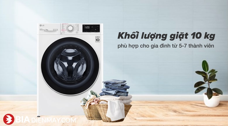 Máy giặt LG inverter 10 kg FV1410S5W - khối lượng giặt