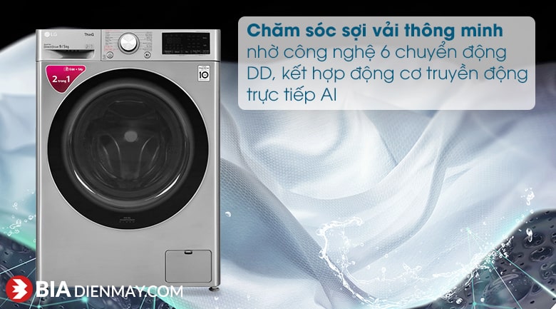 Máy giặt sấy LG inverter 9 kg FV1409G4V - công nghệ giặt bảo vệ sợi vải
