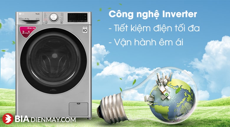 Máy giặt sấy LG inverter 9 kg FV1409G4V - công nghệ inverter tiết kiệm điện
