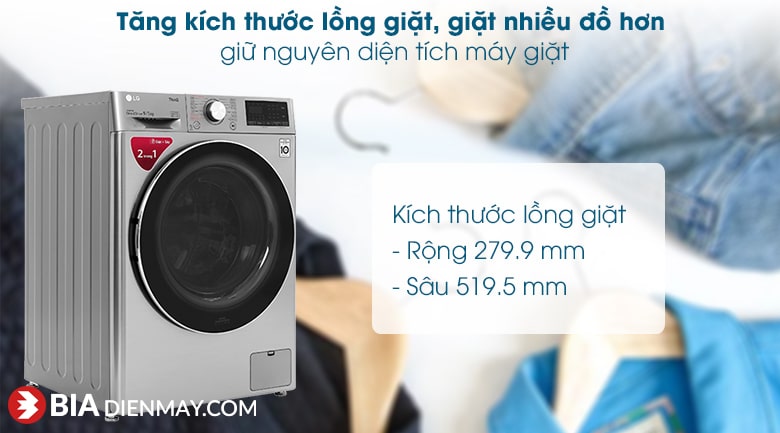 Máy giặt sấy LG inverter 9 kg FV1409G4V - tính năng lồng giặt lớn