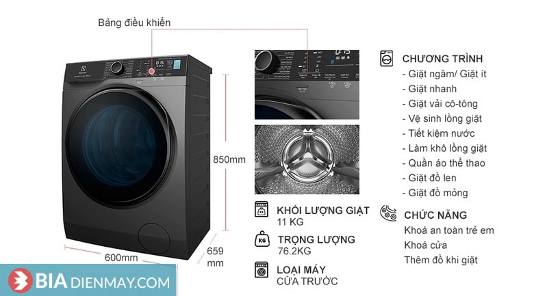 Máy giặt Electrolux Inverter 11 kg EWF1141R9SB - Thông số