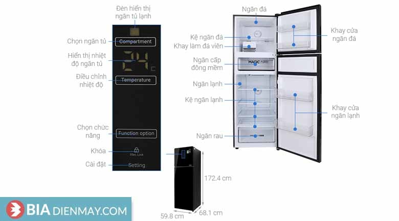 Tủ lạnh Aqua inverter 312 lít AQR-T359MA(GB) - Chính hãng