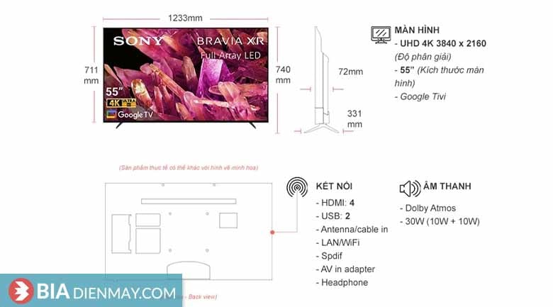 Google Tivi Sony 4K 55 inch XR-55X90K - Model 2022 