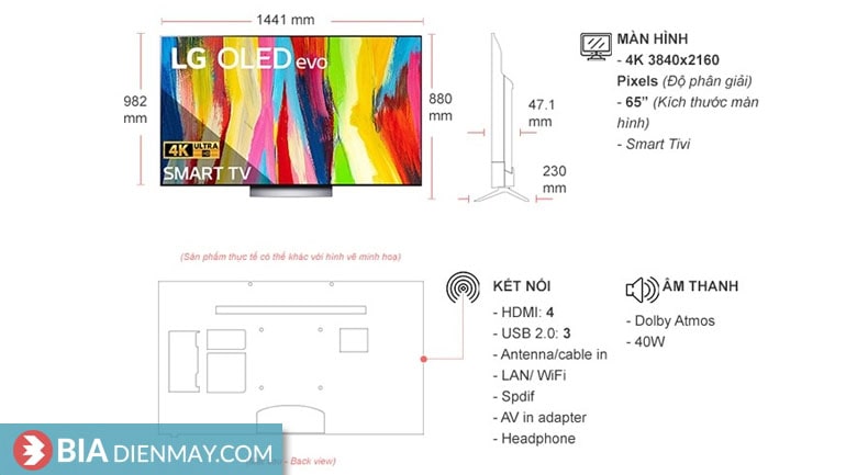 Smart Tivi OLED LG 4K 65 inch 65C2PSA - Thông số