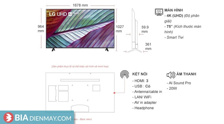 Smart Tivi LG 4K 75 inch 75UR7550PSC - Thông số