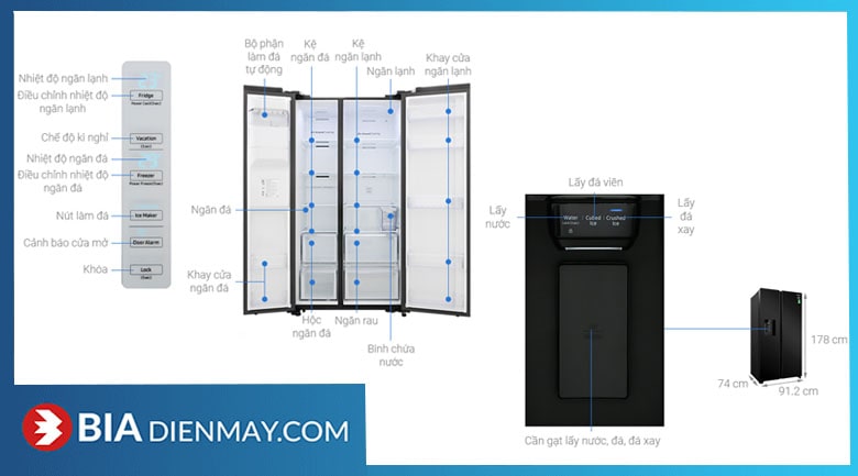 Tủ lạnh Samsung inverter 635 lít RS64R53012C/SV - thông số