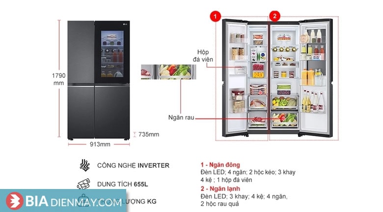 Tủ lạnh LG Inverter 655 lít GR-Q257MC - Thông số