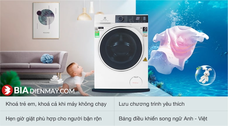 Máy giặt sấy Electrolux Inverter 9 kg EWW9024P5WB - khóa trẻ em