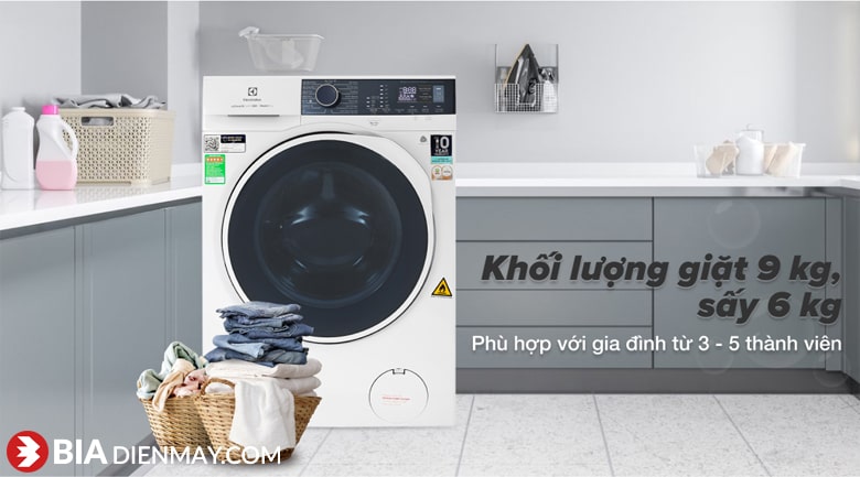 Máy giặt sấy Electrolux Inverter 9 kg EWW9024P5WB - khối lượng giặt, sấy
