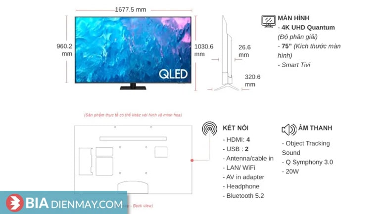 Tivi Samsung 4K 75 inch QA75Q70C - thông số