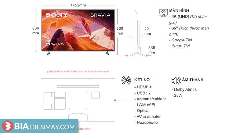 Google Tivi Sony 4K 65 inch KD-65X80L - thông số