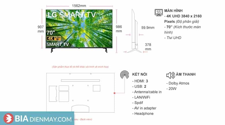 Smart Tivi LG 4K 70 inch 70UQ8000PSC - Model 2022