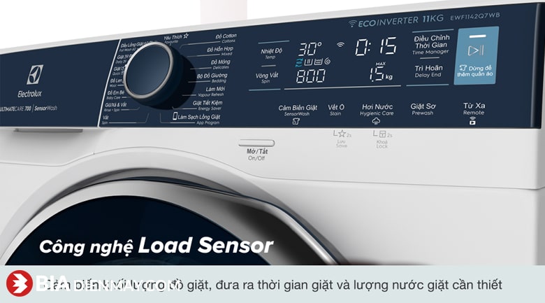 Máy giặt Electrolux inverter 11 kg EWF1142Q7WB - công nghệ cảm biến Load Sensor