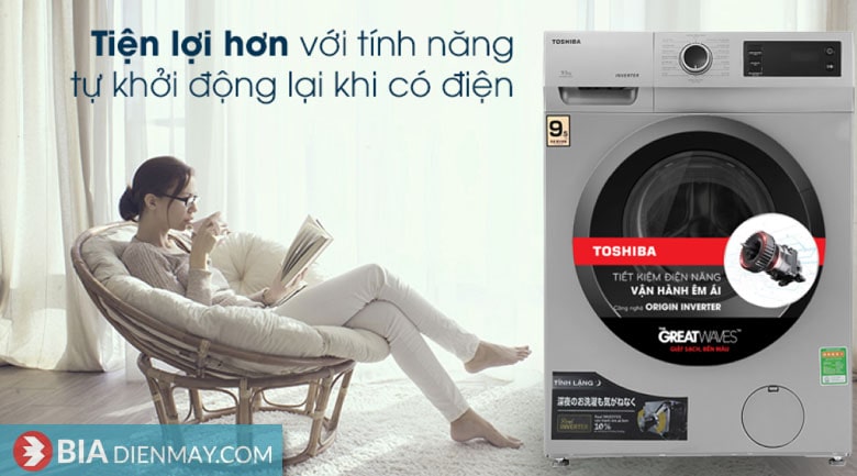Máy giặt Toshiba inverter 9.5 kg TW-BK105S3V(SK) - tính năng tự khởi động lại khi có điện