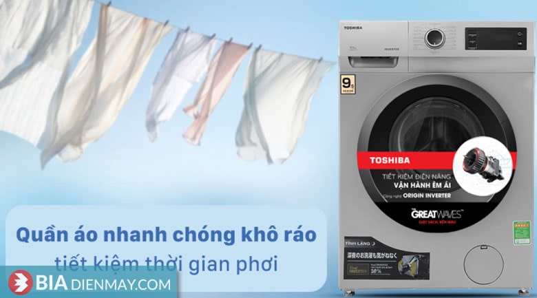 Máy giặt Toshiba inverter 9.5 kg TW-BK105S3V(SK) - tốc độ quay vắt nhanh chóng