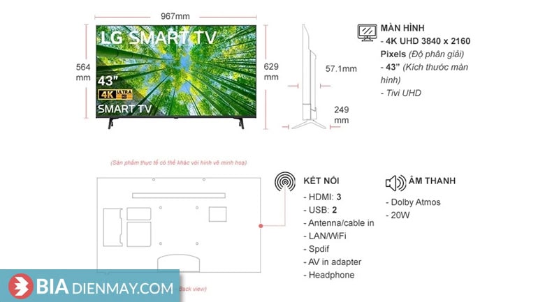 Smart Tivi LG 4K 43 inch 43UQ8000PSC - thông số