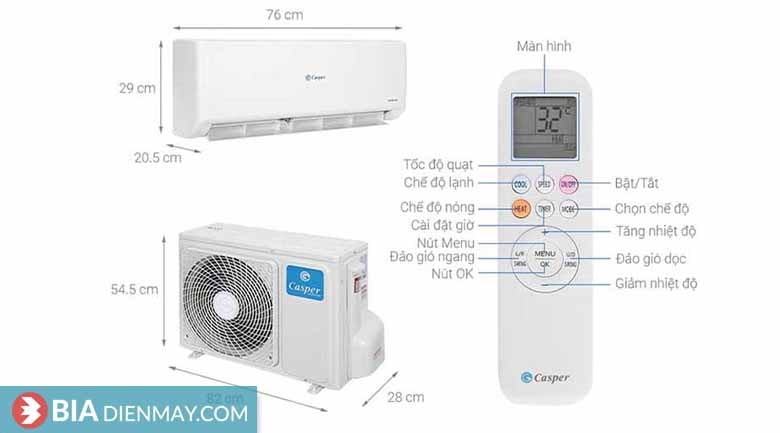 Điều hòa Casper inverter 24000 BTU 1 chiều GC-24IS33 - Model 2022