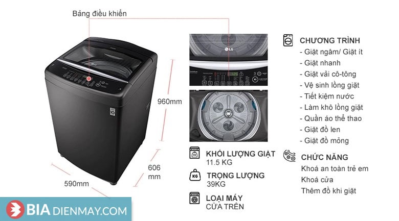 Máy giặt LG inverter 11.5 kg T2351VSAB - Thông số