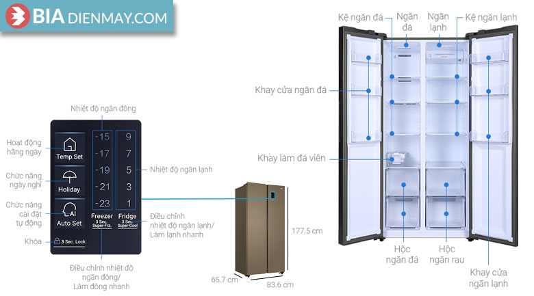 Tủ lạnh Aqua inverter 480 lít AQR-S480XA(SG) - thông số