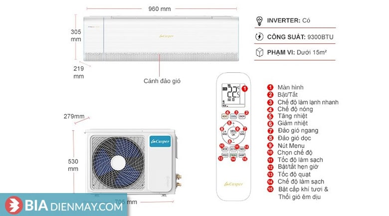 Điều hòa Casper inverter 9000 BTU 2 chiều XH-09IF35 - thông số