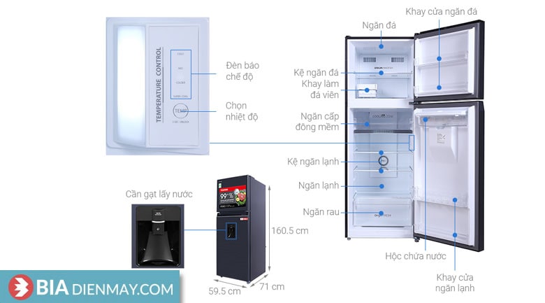 Tủ lạnh Toshiba inverter 311 lít GR-RT395WE-PMV(06)-MG - thông số