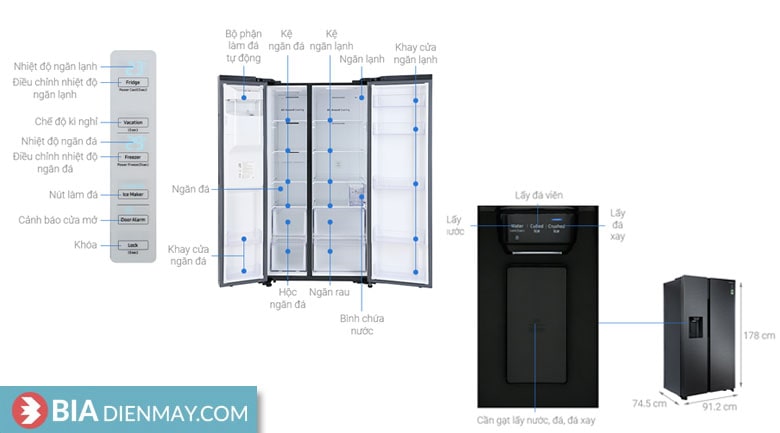 Tủ lạnh Samsung inverter 635 lít RS64R5301B4/SV - Thông số
