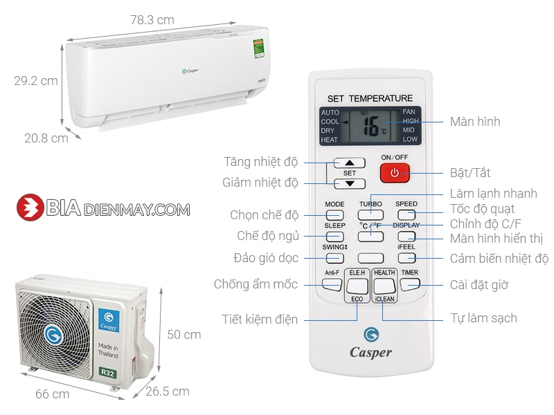 Điều hòa Casper inverter 9000 BTU 1 chiều GC-09TL32 - Model 2020