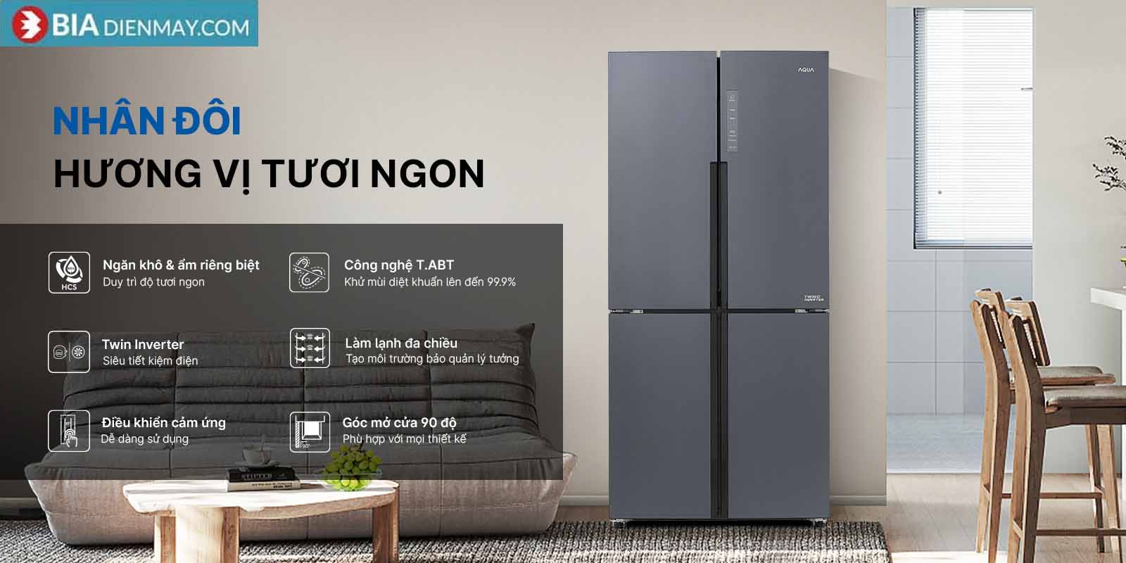 Tủ Lạnh Aqua Inverter 456 Lít AQR-M530EM SLB MultiDoor 4 Cánh