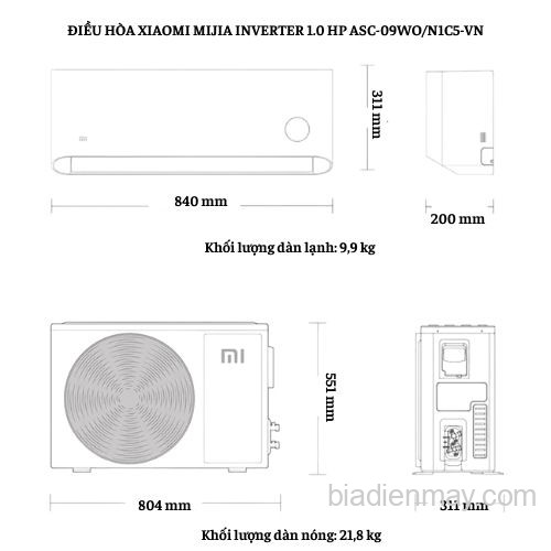 Điều Hòa Xiaomi Mijia Inverter 9500 BTU 1 Chiều ASC-09WO/N1C5-VN